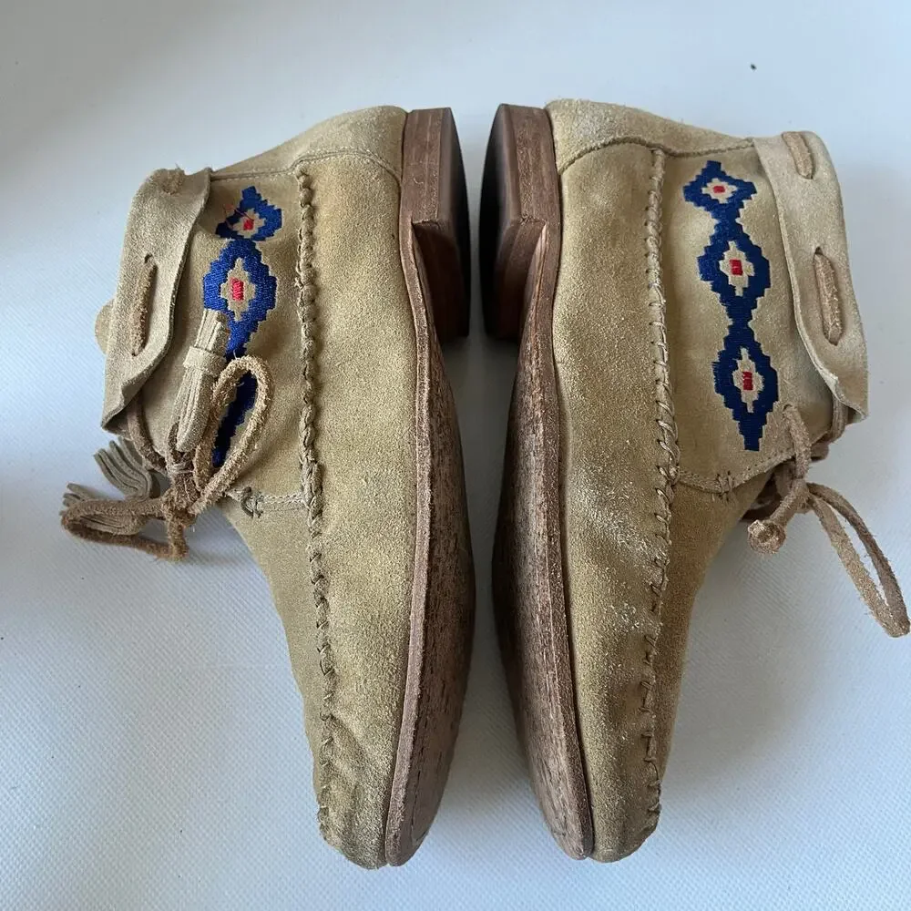 Soludos Suede Moccasin Womens Boots Sz 7 Boho Southwestern Embroidered  Festival